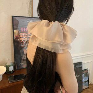 Oversized Champagne Tulle Double-Layer Scrunchie – for Wedding & Daily Wear